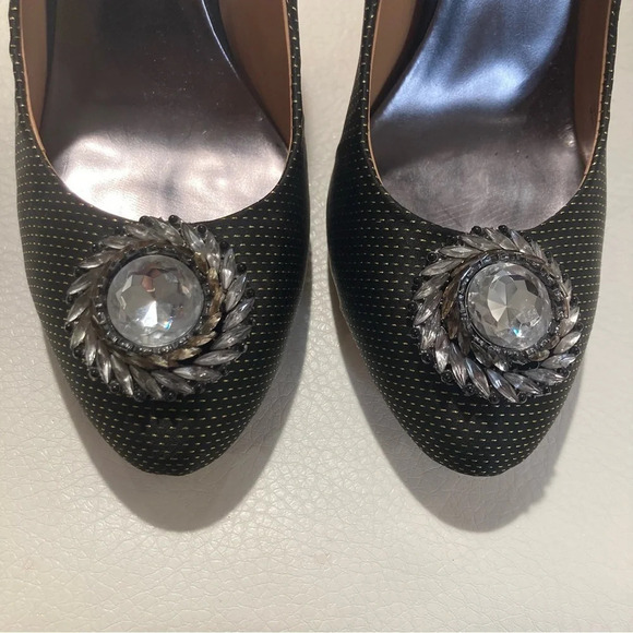 BADGLEY MISCHKA Sz 10 Jewelled Diamond Toe Cap Gold Specs 5”  Heels Pumps - Picture 3 of 13